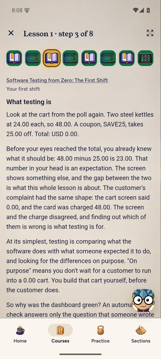 A lesson in the app